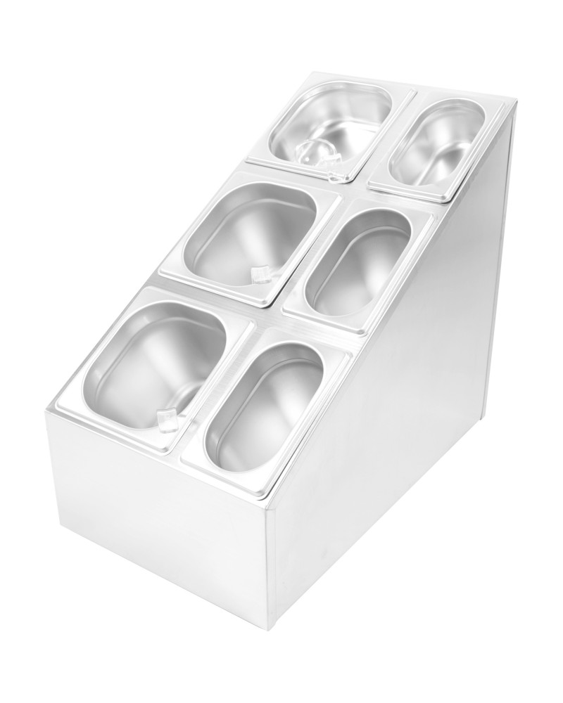 Commercial Condiment Pan Holder including 3xGN1/6 + 3xGN1/9 pans & ladles |  CHM01PCFL