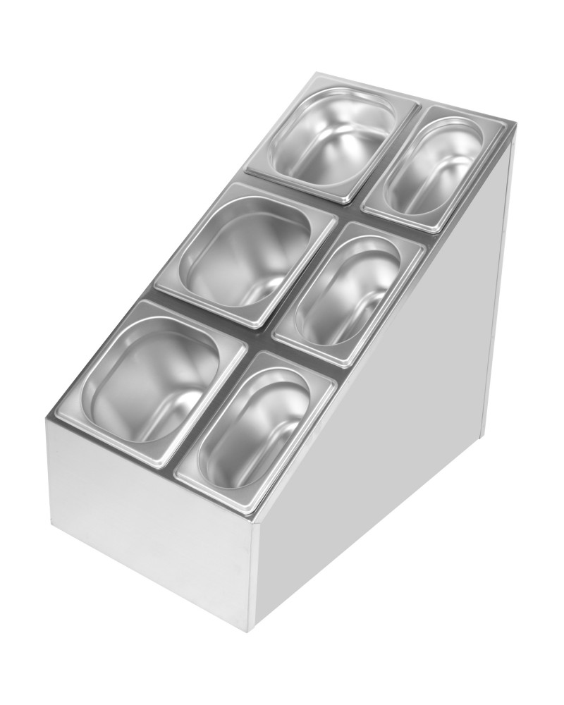 Commercial Condiment Pan Holder including 3xGN1/6 + 3xGN1/9 pans & ladles |  CHM01PCFL