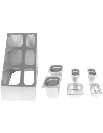 Commercial Condiment Pan Holder including 3xGN1/6 + 3xGN1/9 pans & ladles |  CHM01PCFL