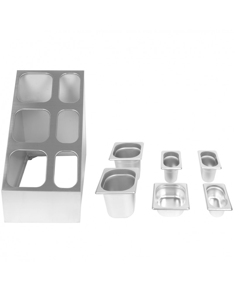 Commercial Condiment Pan Holder including 3xGN1/6 + 3xGN1/9 pans & ladles |  CHM01PCFL