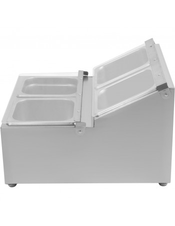 Commercial Condiment Holder including 4xGN1/6-100mm pans & fliptop lids |  CHRLF04B1