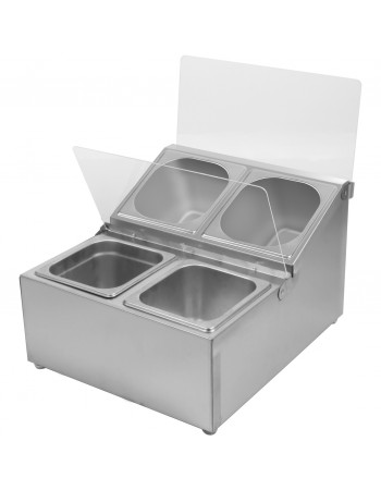 Commercial Condiment Holder including 4xGN1/6-100mm pans & fliptop lids |  CHRLF04B1