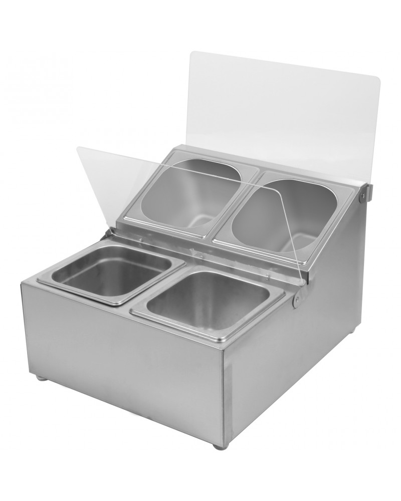 Commercial Condiment Holder including 4xGN1/6-100mm pans & fliptop lids |  CHRLF04B1