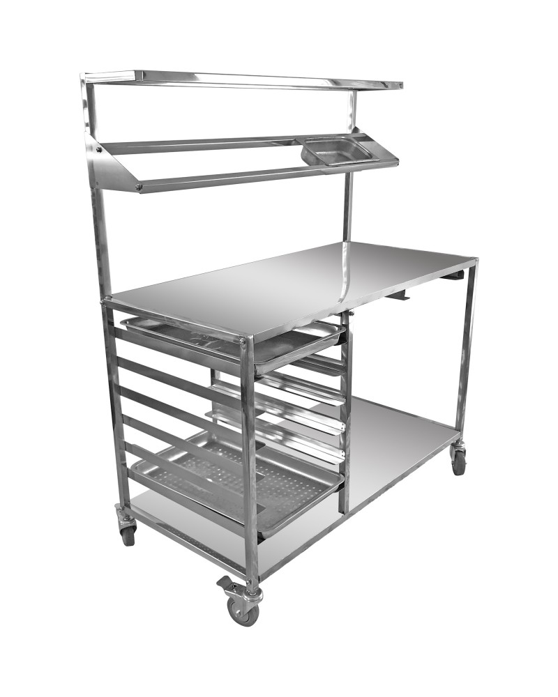 Mobile Prep table with GN1/1 rails & Top shelf & Condiment rail & Castors Stainless steel | TurcoBazaar CPTABC