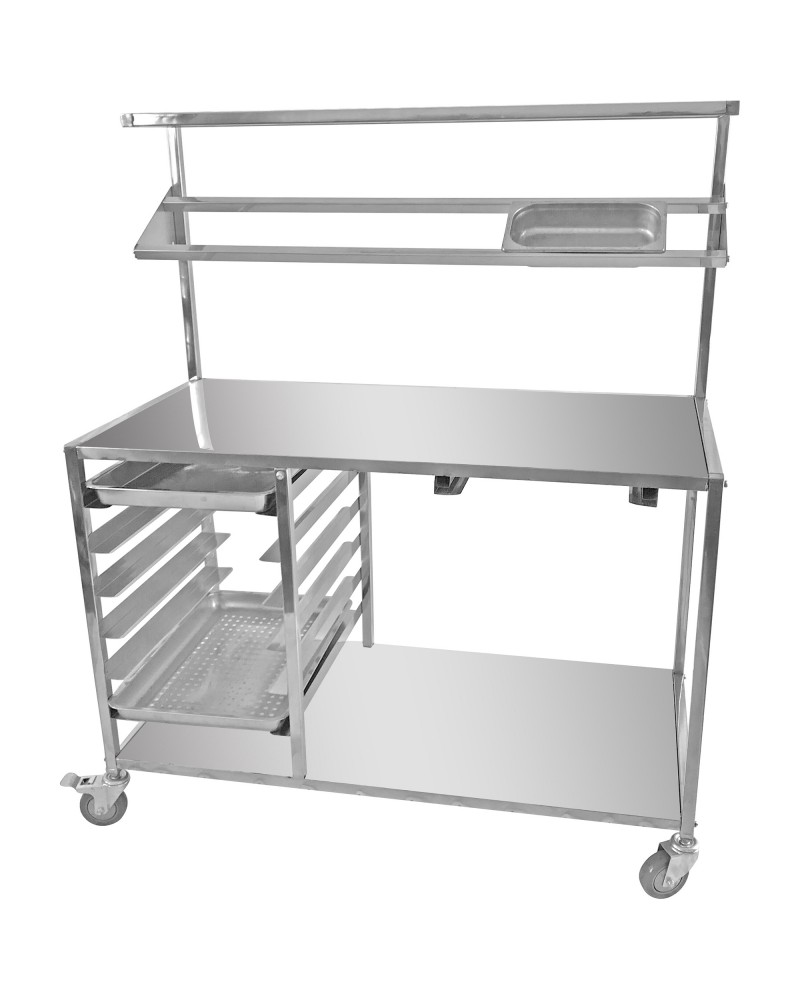 Mobile Prep table with GN1/1 rails & Top shelf & Condiment rail & Castors Stainless steel | TurcoBazaar CPTABC