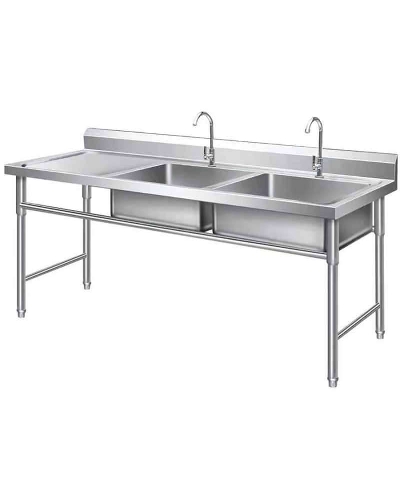 Commercial Double Sink Stainless steel 1400x600x900mm 2 bowl right Splashback | TurcoBazaar DBS14060RIGHT