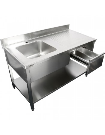 Commercial Sink Stainless steel 1400x700x950mm 1 bowl to the left 1 drawer Splashback | TurcoBazaar DSA140701DL