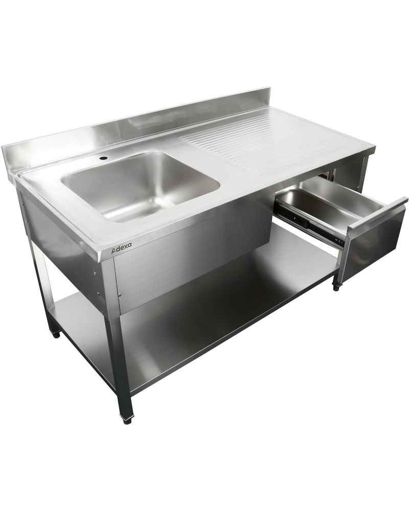Commercial Sink Stainless steel 1500x700x950mm 1 bowl to the left 1 drawer Splashback | TurcoBazaar DSA150701DL