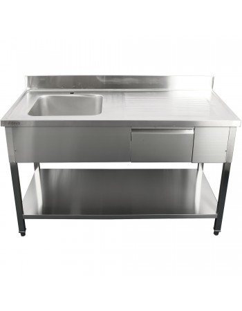 Commercial Sink Stainless steel 1500x700x950mm 1 bowl to the left 1 drawer Splashback | TurcoBazaar DSA150701DL