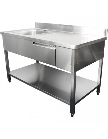 Commercial Sink Stainless steel 1500x700x950mm 1 bowl to the left 1 drawer Splashback | TurcoBazaar DSA150701DL