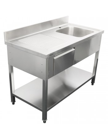 Commercial Sink Stainless steel 1400x700x950mm 1 bowl to the right 1 drawer Splashback | TurcoBazaar DSA140701DR