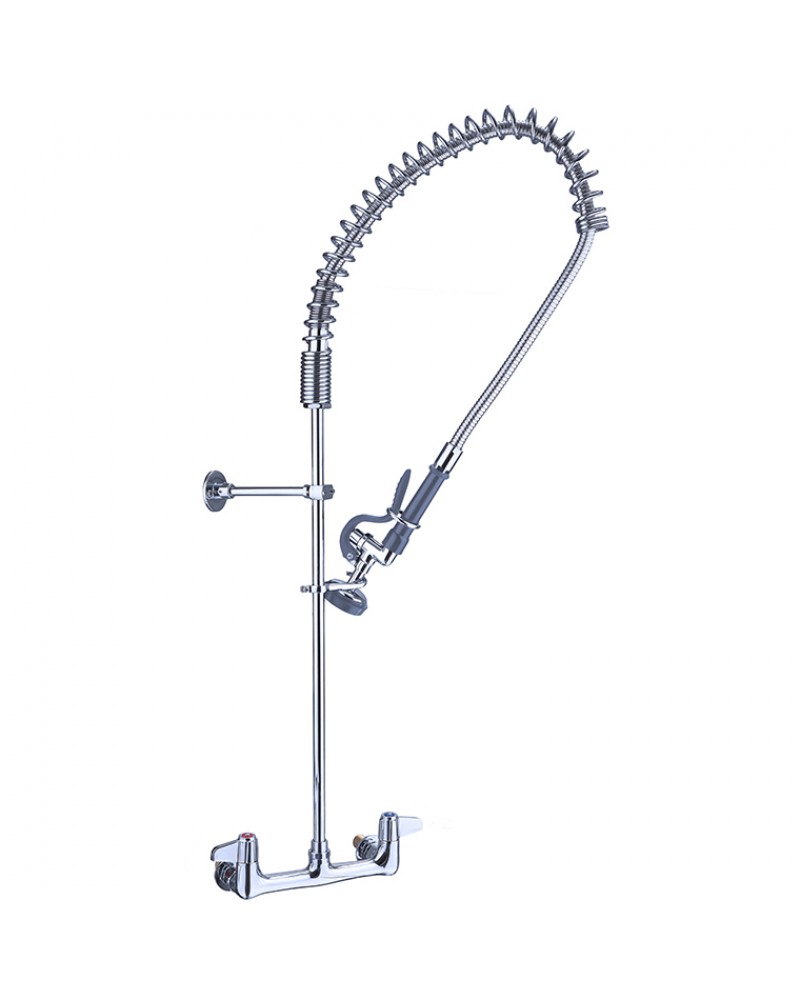8" Wall Mount Commercial Pre-Rinse Faucet with Flexible Hose & Spray Valve Chrome Plated Brass | TurcoBazaar EQ2802A