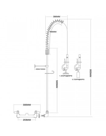 8" Wall Mount Commercial Pre-Rinse Faucet with Flexible Hose & Spray Valve Chrome Plated Brass | TurcoBazaar EQ2802A