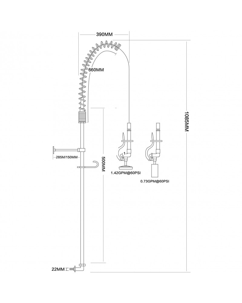 Backsplash Mount Mixing Faucet with 20" Riser & 37" Flexible Hose Chrome Plated Brass | TurcoBazaar EQ2811A