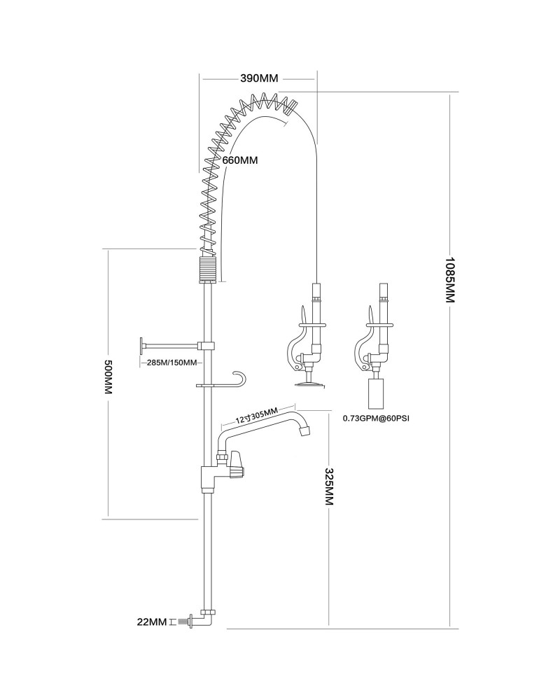 Backsplash Mount Mixing Faucet with 20" Riser & 37" Flexible Hose & 12" Swing Nozzle Chrome Plated Brass | TurcoBazaar EQ2811A12