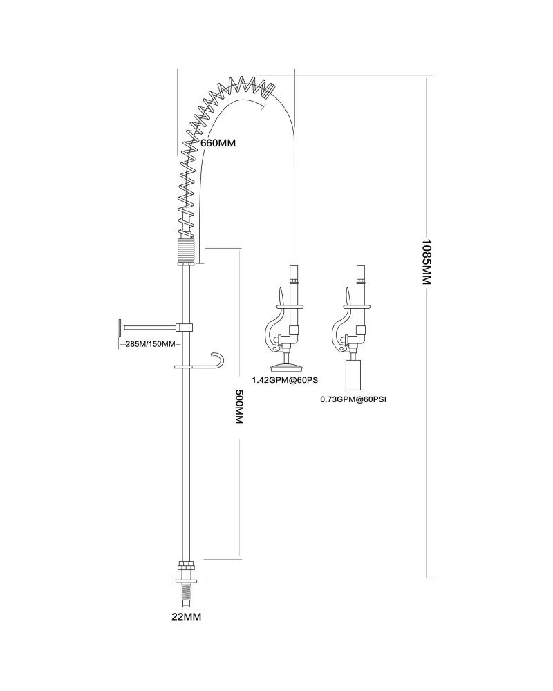 Desk Mount Mixing Faucet with 20" Riser & 37" Flexible Hose Chrome Plated Brass | TurcoBazaar EQ2812A