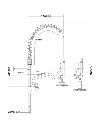 8" Desk Mount Mixing Faucet with 8" Riser & 18" Flexible Hose & 8" Swing Nozzle Hose Chrome Plated Brass | TurcoBazaar EQ7810A08