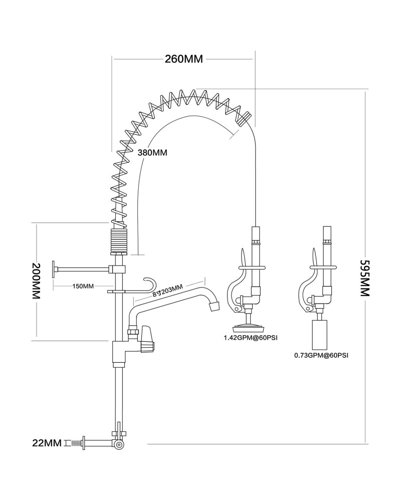 8" Desk Mount Mixing Faucet with 8" Riser & 18" Flexible Hose & 8" Swing Nozzle Hose Chrome Plated Brass | TurcoBazaar EQ7810A08