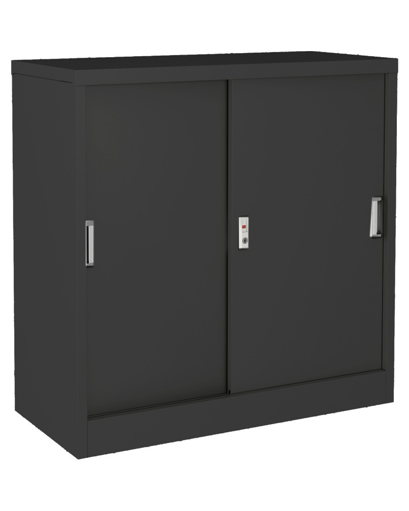Commercial Metal Black Sliding Door Storage Cabinet Lockable with 2 Shelves 900x400x900mm | TurcoBazaar FCC9BLACK