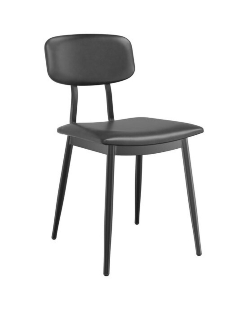 Black Steel Chair with Black Vinyl Cushion Seat & Black Vinyl Back - Set of 4 | TurcoBazaar GS60606BLACKCUSHSEATBLACKBACK