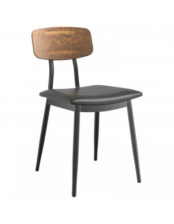 Black Steel Chair with Black Vinyl Cushion Seat & Antique Walnut Back | TurcoBazaar GS60606BLACKCUSHSEATWALNUTBACK Black Steel Chair with Black Vinyl Cushion Seat & Antique Walnut Back | TurcoBazaar GS60606BLACKCUSHSEATWALNUTBACK