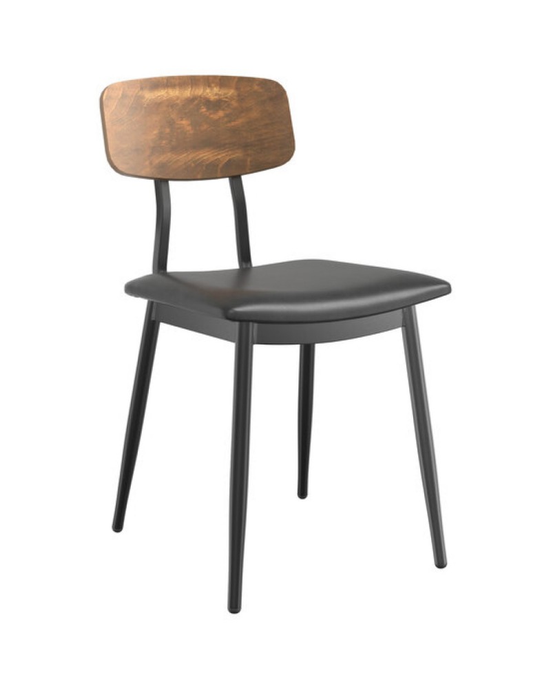 Black Steel Chair with Black Vinyl Cushion Seat & Antique Walnut Back | TurcoBazaar GS60606BLACKCUSHSEATWALNUTBACK Black Steel Chair with Black Vinyl Cushion Seat & Antique Walnut Back | TurcoBazaar GS60606BLACKCUSHSEATWALNUTBACK
