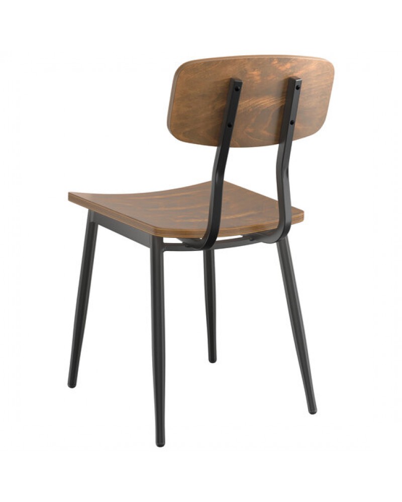 Black Steel Chair with Antique Walnut Seat & Antique Walnut Back | TurcoBazaar GS60606WALNUTSEATWALNUTBACK