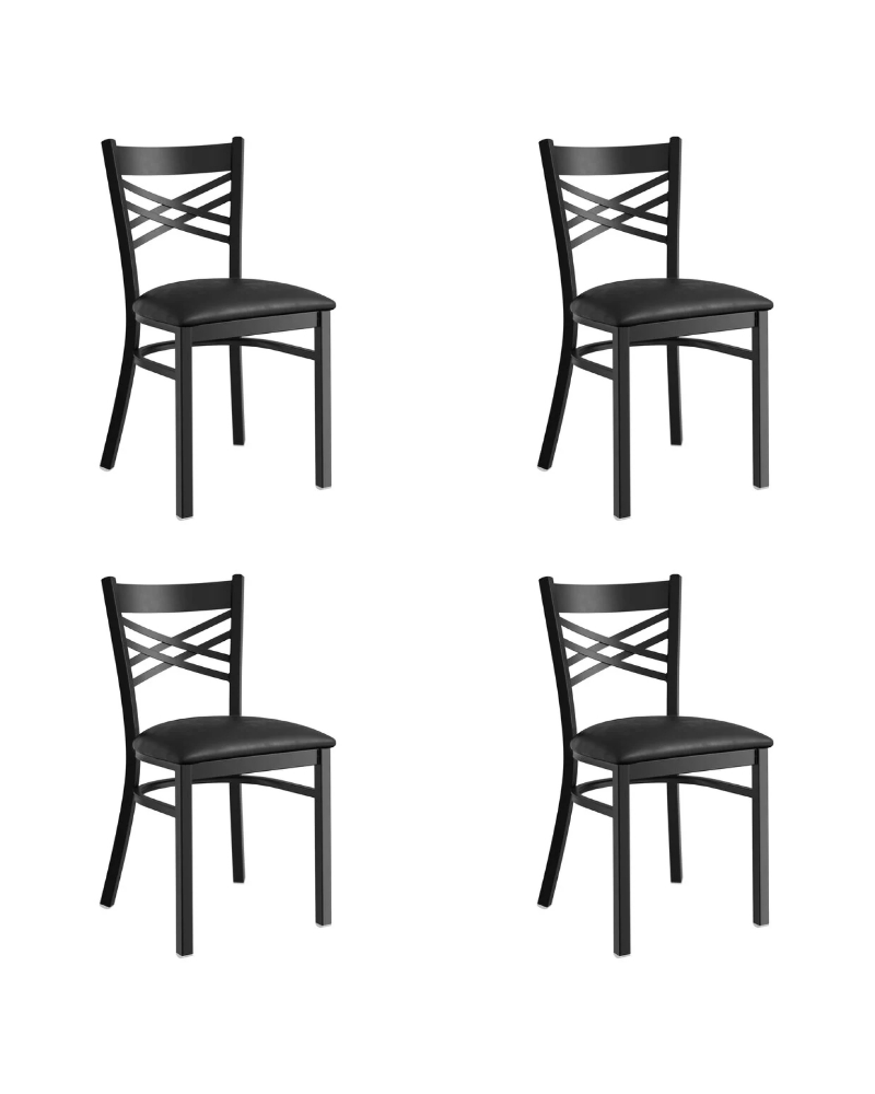 Black Steel Cross Back Chair with Black Vinyl Cushion Seat - Set of 4 | TurcoBazaar GS6F0BBLACKCUSHSEAT Black Steel Cross Back Chair with Black Vinyl Cushion Seat - Set of 4 | TurcoBazaar GS6F0BBLACKCUSHSEAT