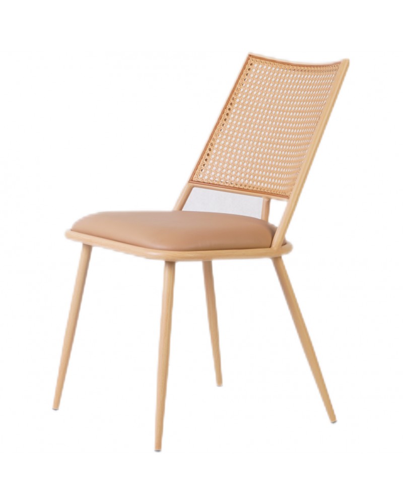 Bistro Rattan Chair with Brown Vinyl Seat Square Back - Set of 4 | TurcoBazaar GSM1024NATURAL