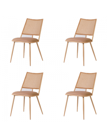 Bistro Rattan Chair with Brown Vinyl Seat Square Back - Set of 4 | TurcoBazaar GSM1024NATURAL
