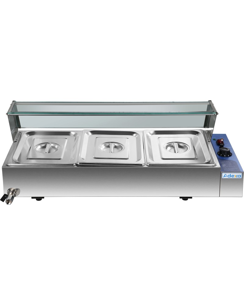 Commercial Bain Marie with Glass top sneeze guard 3xGN1/2 | TurcoBazaar HBM23 Commercial Bain Marie with Glass top sneeze guard 3xGN1/2 | TurcoBazaar HBM23