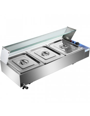 Commercial Bain Marie with Glass top sneeze guard 3xGN1/2 | TurcoBazaar HBM23 Commercial Bain Marie with Glass top sneeze guard 3xGN1/2 | TurcoBazaar HBM23