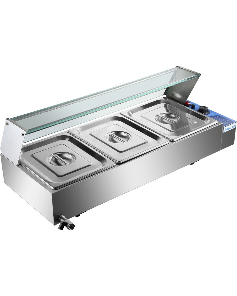 Commercial Bain Marie with Glass top sneeze guard 3xGN1/2 | TurcoBazaar HBM23 Commercial Bain Marie with Glass top sneeze guard 3xGN1/2 | TurcoBazaar HBM23