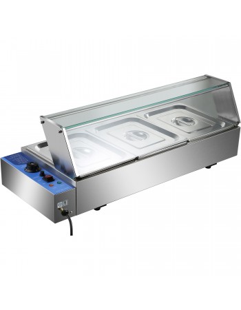 Commercial Bain Marie with Glass top sneeze guard 3xGN1/2 | TurcoBazaar HBM23 Commercial Bain Marie with Glass top sneeze guard 3xGN1/2 | TurcoBazaar HBM23