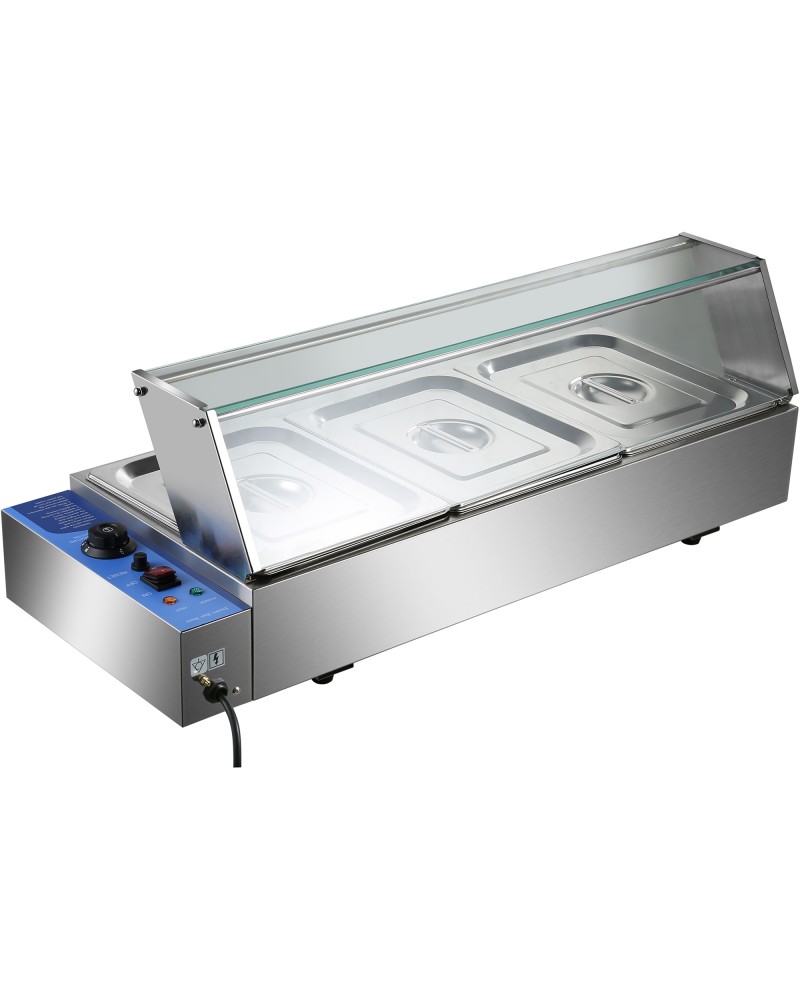 Commercial Bain Marie with Glass top sneeze guard 3xGN1/2 | TurcoBazaar HBM23 Commercial Bain Marie with Glass top sneeze guard 3xGN1/2 | TurcoBazaar HBM23