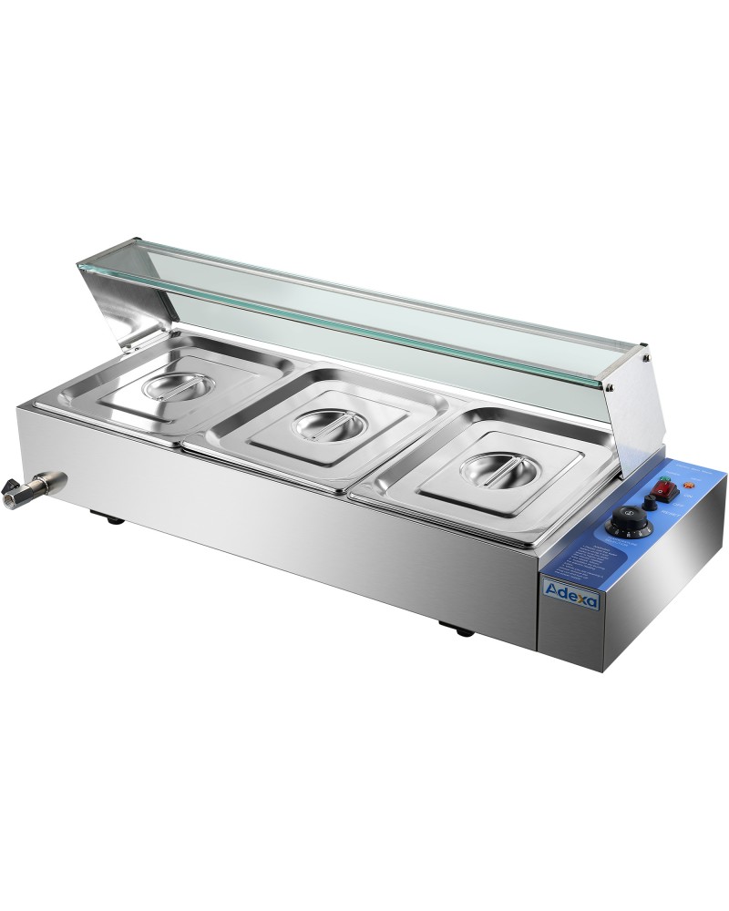 Commercial Bain Marie with Glass top sneeze guard 3xGN1/2 | TurcoBazaar HBM23 Commercial Bain Marie with Glass top sneeze guard 3xGN1/2 | TurcoBazaar HBM23