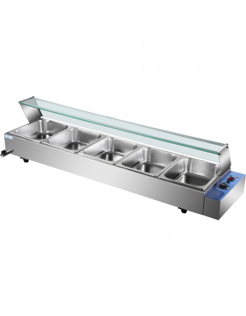 Commercial Bain Marie with Glass top sneeze guard 5xGN1/2 | TurcoBazaar HBM25