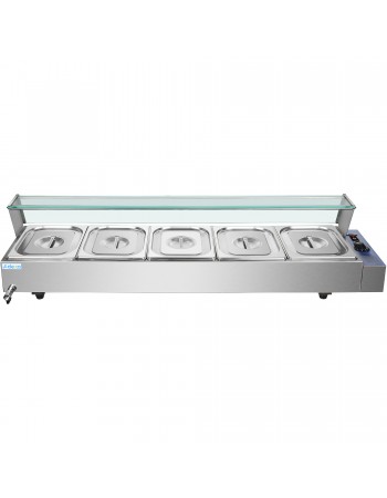 Commercial Bain Marie with Glass top sneeze guard 5xGN1/2 | TurcoBazaar HBM25