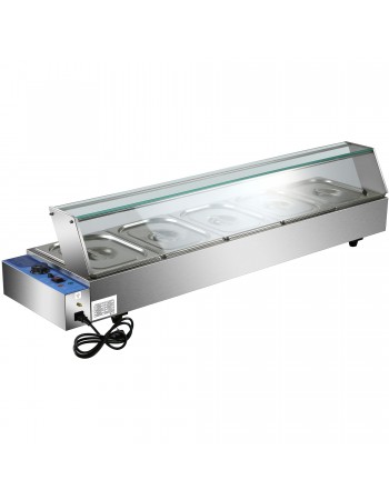 Commercial Bain Marie with Glass top sneeze guard 5xGN1/2 | TurcoBazaar HBM25