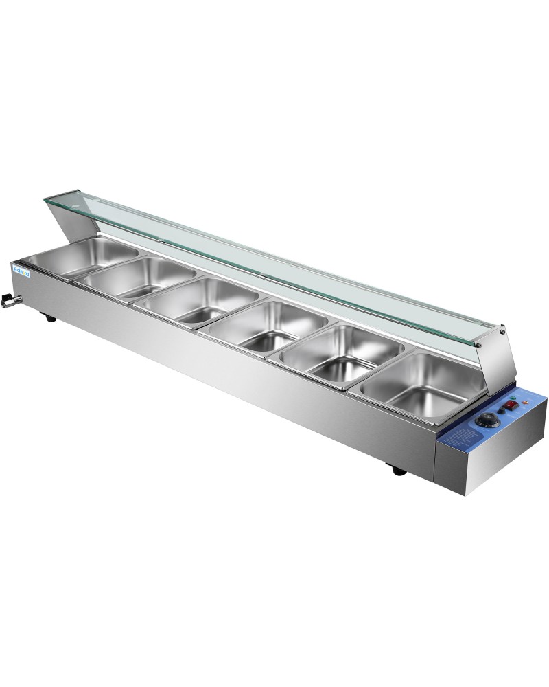 Commercial Bain Marie with Glass top sneeze guard 6xGN1/2 | TurcoBazaar HBM26 Commercial Bain Marie with Glass top sneeze guard 6xGN1/2 | TurcoBazaar HBM26