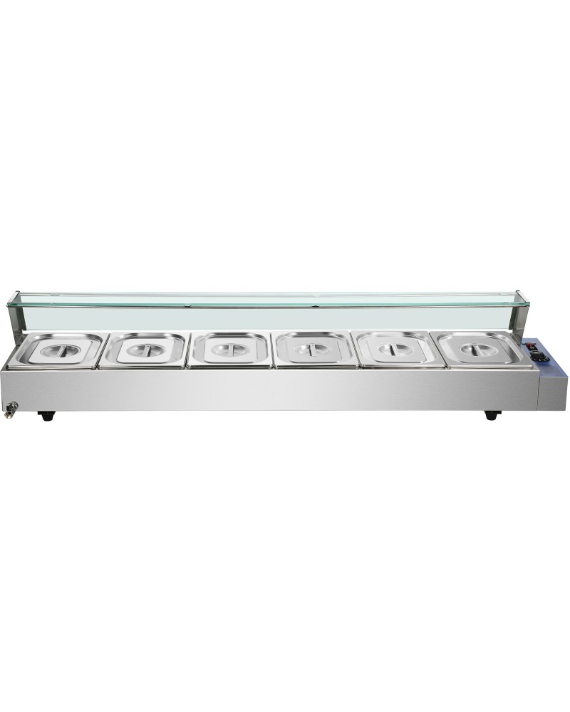 Commercial Bain Marie with Glass top sneeze guard 6xGN1/2 | TurcoBazaar HBM26 Commercial Bain Marie with Glass top sneeze guard 6xGN1/2 | TurcoBazaar HBM26