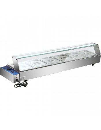 Commercial Bain Marie with Glass top sneeze guard 6xGN1/2 | TurcoBazaar HBM26 Commercial Bain Marie with Glass top sneeze guard 6xGN1/2 | TurcoBazaar HBM26