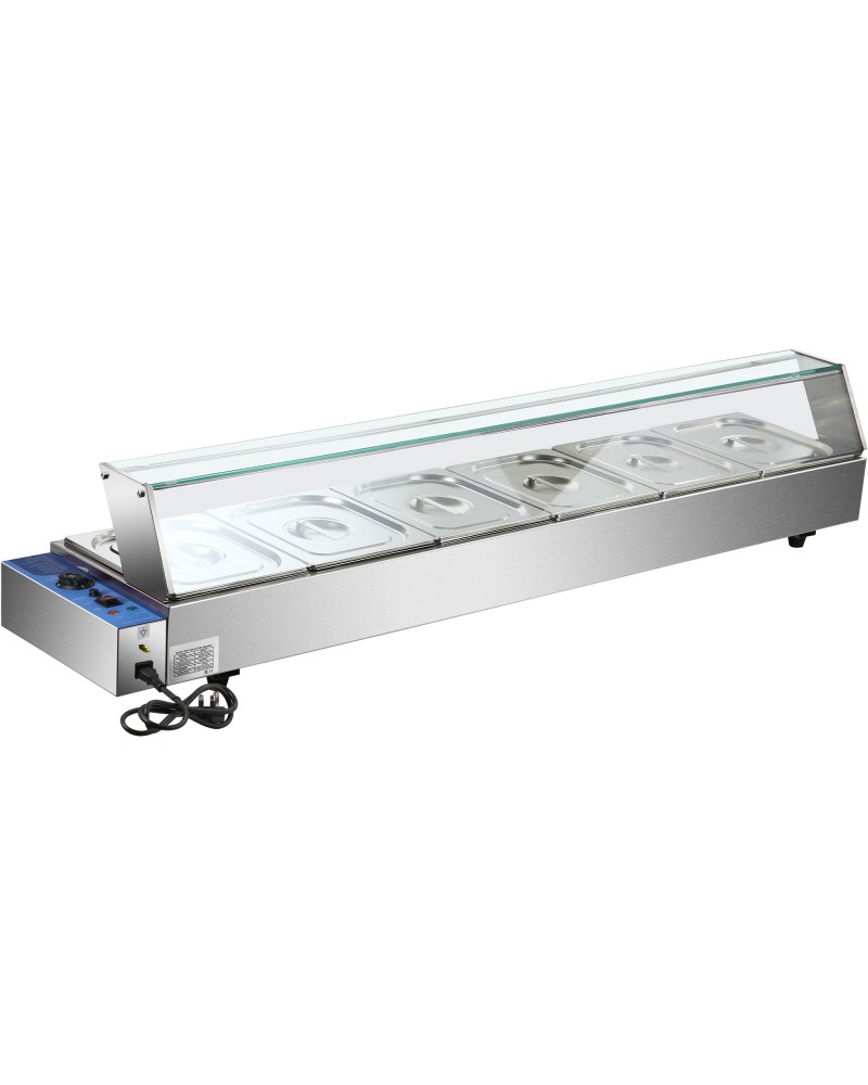 Commercial Bain Marie with Glass top sneeze guard 6xGN1/2 | TurcoBazaar HBM26 Commercial Bain Marie with Glass top sneeze guard 6xGN1/2 | TurcoBazaar HBM26