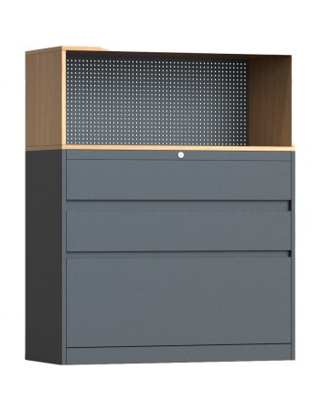 Professional Knock-Down Metal Storage Cabinet 3-Drawers Wooden Effect Dark Gray 900x390x1120mm | TurcoBazaar HDCZHB2