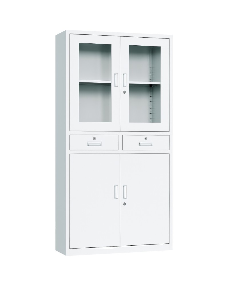 Professional Filing Cabinet with Glass & Metal Doors and 2 Drawers 900x390x1800mm White | TurcoBazaar HDWB24