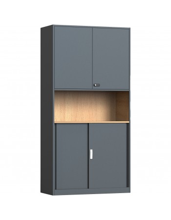 Professional Knock-Down Double Metal Storage Cabinet Wooden Effect Dark Gray 900x390x1800mm | TurcoBazaar HDWCK04