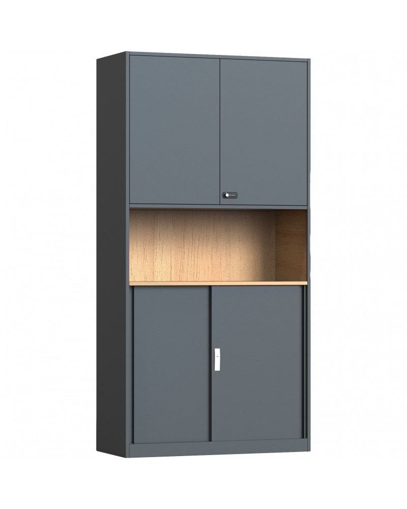 Professional Knock-Down Double Metal Storage Cabinet Wooden Effect Dark Gray 900x390x1800mm | TurcoBazaar HDWCK04