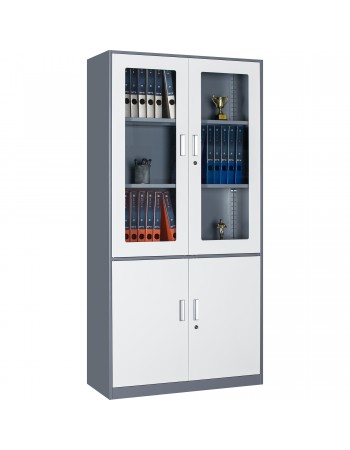 Professional Filing Cabinet with Glass & Metal Doors 900x390x1800mm Gray-White | TurcoBazaar HDWSB04