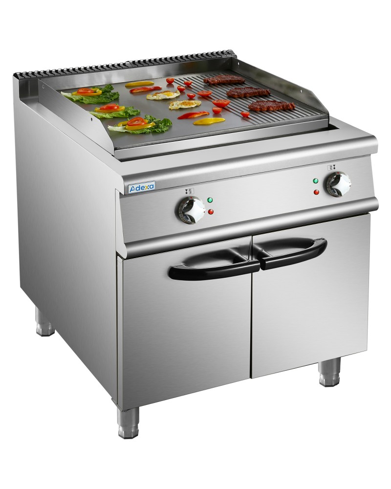 Professional Electric Griddle with Cabinet Base 12kW Smooth/Ribbed 900mm Depth | TurcoBazaar HER906A