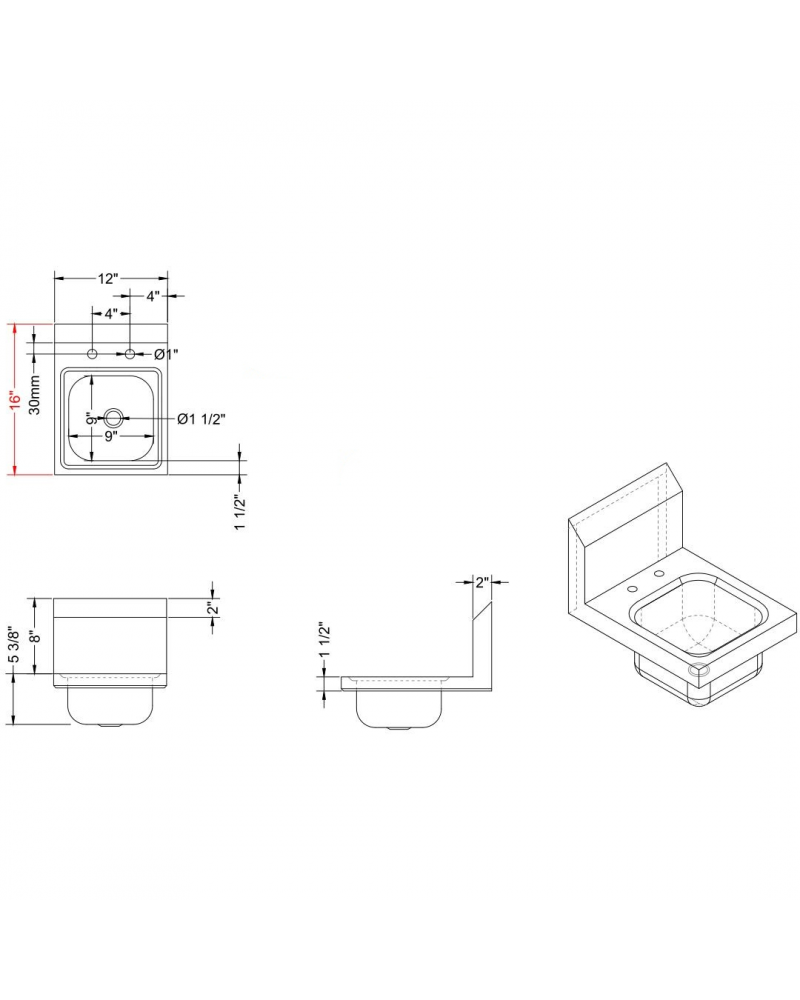 Wall mounted Hand Sink Wall mounted faucet Stainless steel | TurcoBazaar HS12